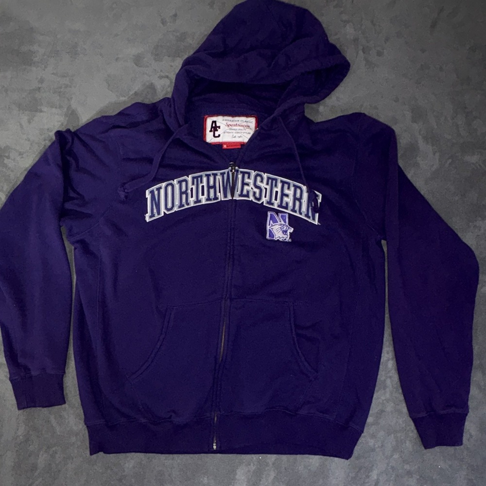 Vintage Embroidery Northwestern University Wildcats Zip Hoodie Sweatshirt XL